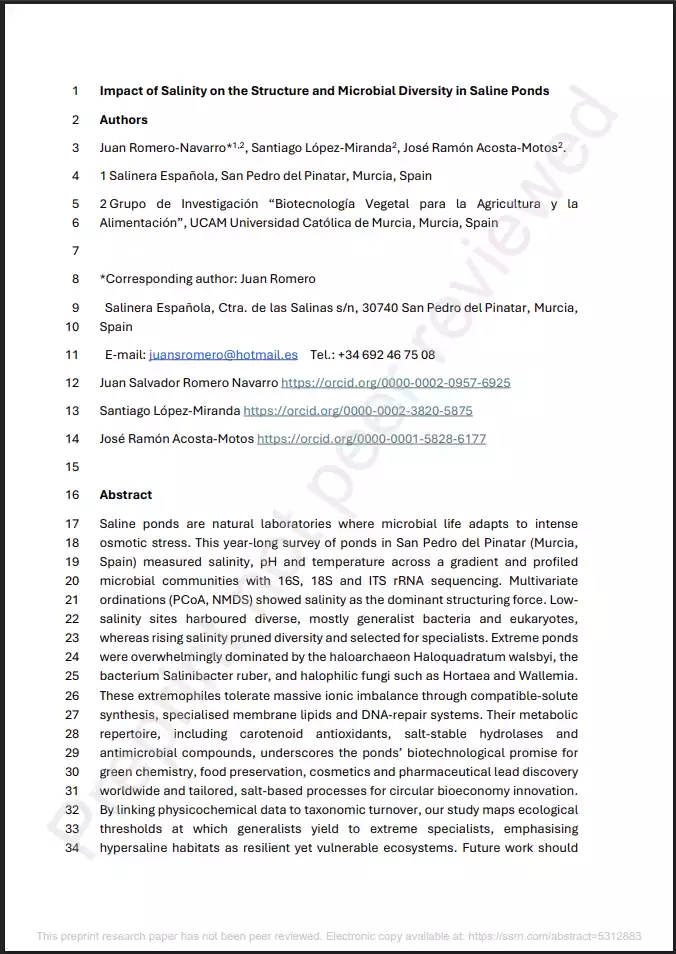 Impact of Salinity on the Structure and Microbial Diversity in Saline Ponds