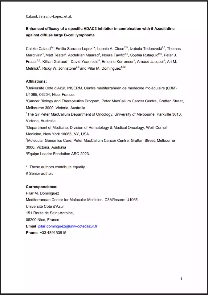 Enhanced efficacy of a specific HDAC3 inhibitor in combination with 5-Azacitidine against diffuse large B-cell lymphoma