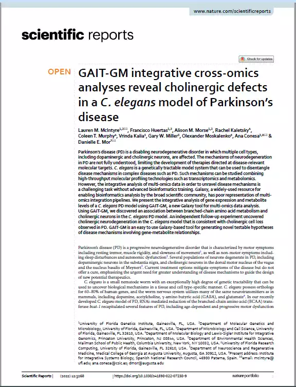 GAIT-GM integrative cross-omics analyses reveal cholinergic defects in a C. elegans model of Parkinson’s disease