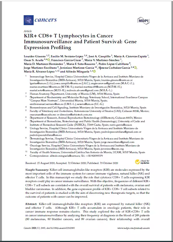 KIR+ CD8+ T Lymphocytes in Cancer
Immunosurveillance and Patient Survival: Gene Expression Profiling